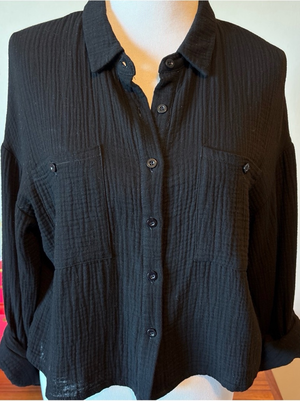 HYFVE Cotton Black Button-Front Textured Shirt